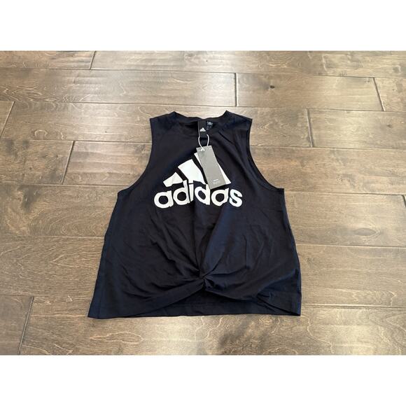 Adidas Tank Top Womens Black Sleeveless Tie Knot Front Crew Neck Size XS NWT - Picture 2 of 7